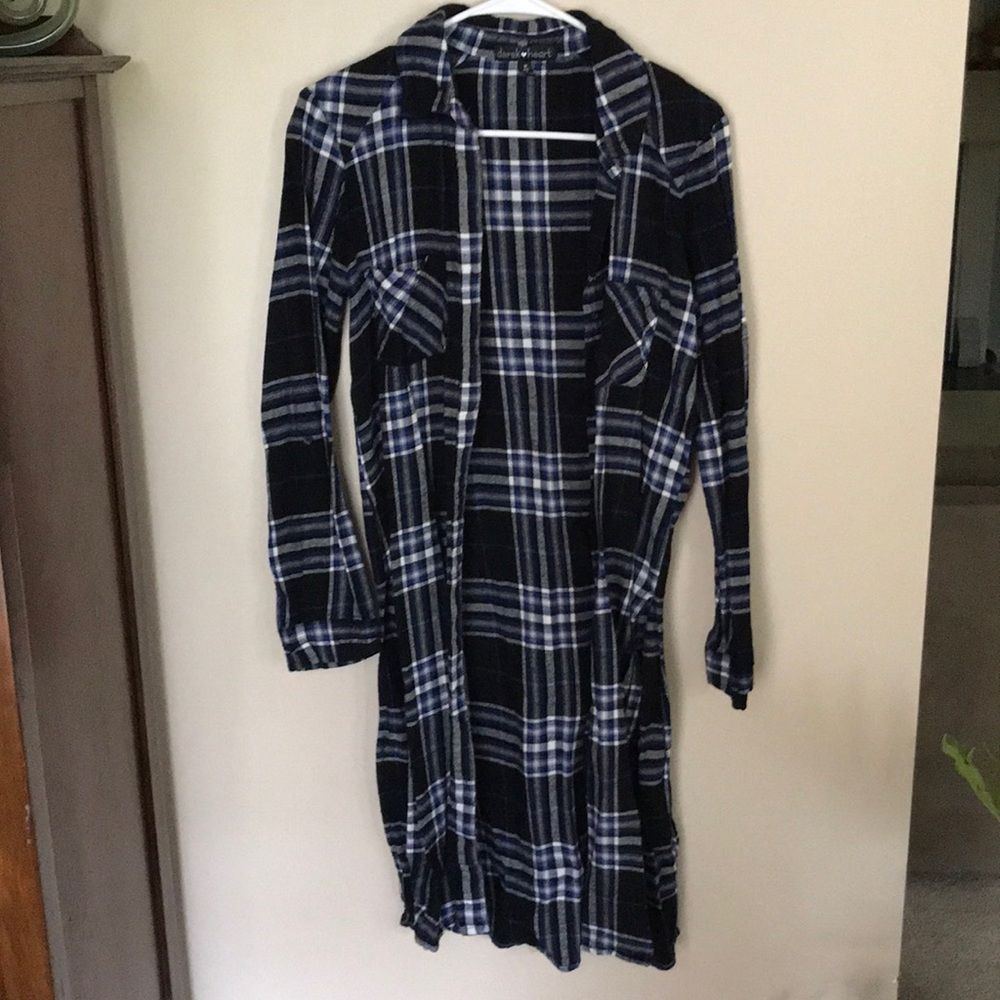 Long plaid shirt with slits down the sides